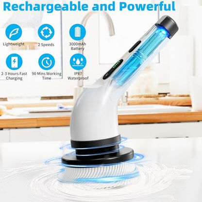 Electric Spin Scrubber Cordless, Electric Scrubber for Cleaning Bathroom with Long Handle, Electric Shower Scrubber, Power Cleaning Brush with 9 Brush Heads for Bathtub Tile Floor Car
