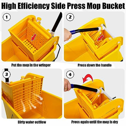 Goplus Commercial Mop Bucket with Wringer, Household Portable Mop Bucket, Ideal for Household and Public Places Floor, 21 Quart Capacity, Yellow (21 Quart)