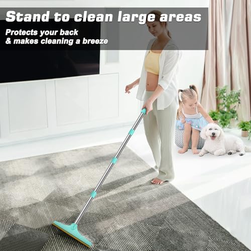 B-Land Carpet Rake for Pet Hair Removal, Reusable Pet Hair Remover with 60” Adjustable Long Handle, Carpet Scraper Dog Cat Hair Remover Tool for Rugs, Mats, Couch, Furniture Blue - color: Blue
