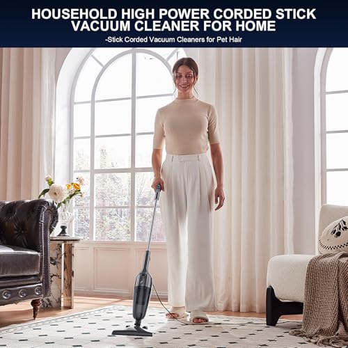 FUNCCUBE Vacuum Cleaners for Home - Corded Stick Vacuum Cleaner, High Power Suction Vac for Pet Hair Carpet Hardwood Floor, Household Hand Lightweight Handheld Portable Car Vac, MC Black