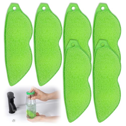 6 Pcs Bean Bottle Cleaning Sponge Reusable Bean Shape Water Bottle Cleaning Sponge Magic Heat Resistance Pod Sponges with Ceramic Balls Green Shaped Internal Tools of Small Mouth