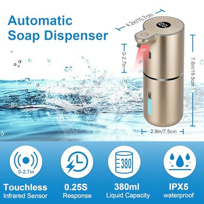 OHIFAST Automatic Liquid Soap Dispenser Touchless, USB Rechargeable Smart Hand Soap Dispenser, 6-Level Adjustable, 12.8oz/380mL Wall Mounted for Bathroom Kitchen Accessories Dish Soap-Gold - color: Gold, style: Liquid
