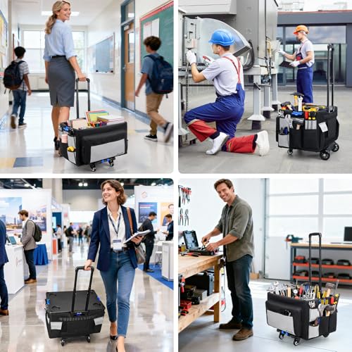 KEDSUM 2 in 1 Rolling Cart with Canvas Organizer Bag, 290LBS/70L Capacity Collapsible Teacher Rolling Cart with Lid for School, Craft, Office & Garden, Ideal for Teacher, Therapist & Crafter - style: Teacher Cart with Bag