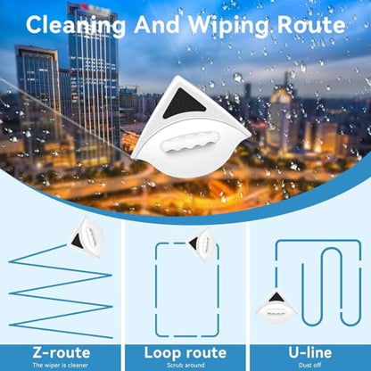 Double Sided Window Cleaner with ABS Plastic Shell Rubber Magnetic Glass Wiper Adjustable Magnetic Washing Brush Equipment for Home High Rise Window(Blue)（No Washer Fluid）