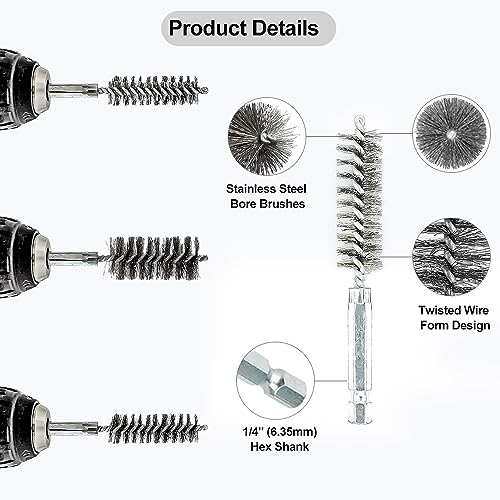ASNOMY 14Pcs Stainless Steel Bore Brush for Drill,5/16"-1" Metal Bristles Wire Brush Bore Cleaning Brush Set for Power Drill Cleaning, Abrasive Wire Brush with 1/4" Hex Shank - style: 14Pcs 5/16''-1'' Inch Bore Brush