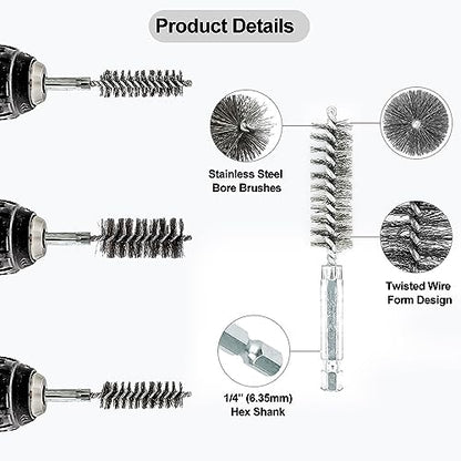 ASNOMY 14Pcs Stainless Steel Bore Brush for Drill,5/16"-1" Metal Bristles Wire Brush Bore Cleaning Brush Set for Power Drill Cleaning, Abrasive Wire Brush with 1/4" Hex Shank - style: 14Pcs 5/16''-1'' Inch Bore Brush