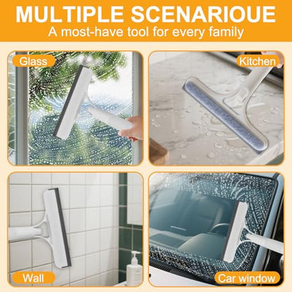 Pro 3 in 1 Window Cleaning Scraper with 2 Replaceable Cleaning Cotton Strips, 3 in 1 Spray Squeegee, Window Squeegee, Suitable for Cleaning Bathroom Glass, Mirrors, Car Windows (Blue) - color: Pro-blue