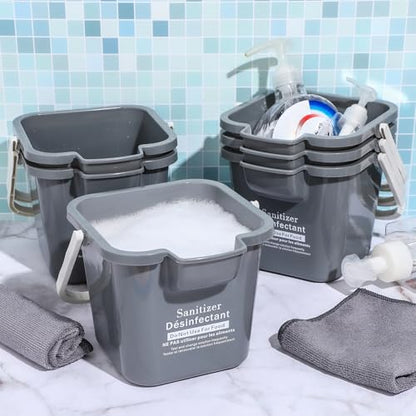 Vesici 6 Sets 3 Quart Cleaning Bucket with Microfiber Cleaning Cloths Small Sanitizing Square Bucket Detergent Plastic Utility Pail with Handle for Household Restaurant Office School Use (Gray) - color: Gray