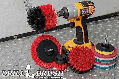 Drillbrush Commercial Heavy Duty Scouring Pads and Scrubber Set Drill Powered Nylon Scrub Brush Attachment Set Outdoor Cleaning Drill Brush Power Scrubber - color: Red