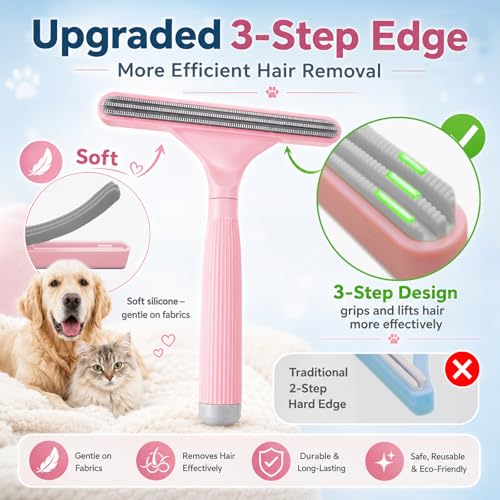 2 Pack Portable Pet Dogs Cats Hair Remover Lint Removal Shaver Tool Fur Scraper Carpet Rake for Couch Furniture Car Mats Fabric Sofa Clothes Bedding Pink - color: Pink