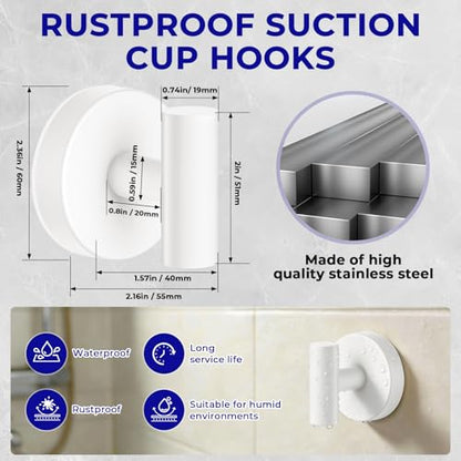 Suction Cup Hooks for Shower Heavy Duty, Shower Hooks No Drill, Shower Hooks for Inside Shower Stainless Steel, Suction Hooks for Window, Glass, Tile, Wall, Loofah, Bath Robe, Wreath, White 4 Pack - color: White