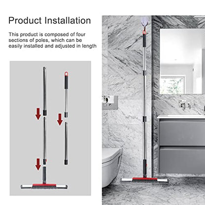 Floor Squeegee Scrubber Shower Squeegee with Grout Brush.14 Squeegee Broom and 55" Stainless Steel Handle for Floor,Glass,Garage,Window,Shower Floor,Bathroom,Kitchen, Wall,Tile (RED)