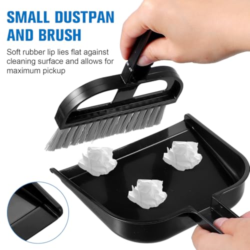 Ipetboom 2 Sets Mini Dustpan and Brush - Hand Held Broom and Dust Pan Combo Compact Nesting Design for Home Cleaning Desks Keyboard Drawers Pet Rooms Desktop Sofa Vehicle - Black 8.45x6.29x0.79in