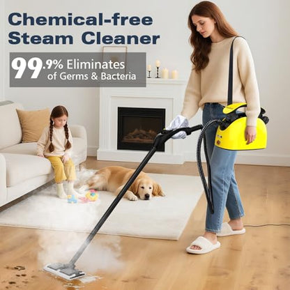 Waitbird Handheld Steam Cleaner, 4.5 Bar High Pressure 248°F Fast Heating Steam Cleaner with 21-Piece Accessories, Chemical Free Multi-Purpose Steamer for Floors, Tile, Grout & Kitchen Grease - color: gold