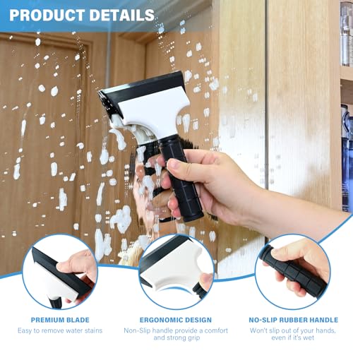 Gomake 2PCS Small Rubber Squeegee Ice Scraper Window Shower Squeegee,Auto Water Blade Squeegee for Shower Glass Door,Car Windshield, Window, Mirror, Bathroom,Countertop Cleaning (Black)