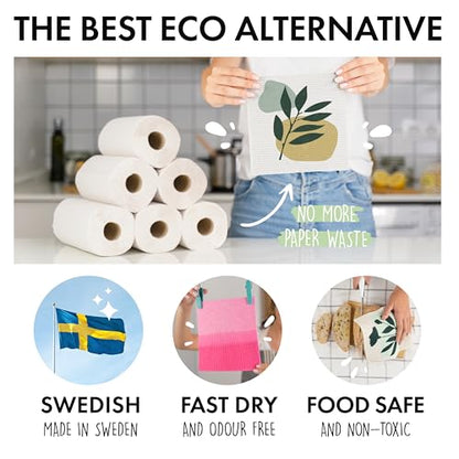 SUPERSCANDI 5 Pack Swedish Dishcloths for Kitchen - 100% Biodegradable & Compostable | Reusable Paper Towels Washable, Food-Safe & Without Plastic - Dish Rags Suitable for Any Surface | Botanic Print - color: Botanic Print