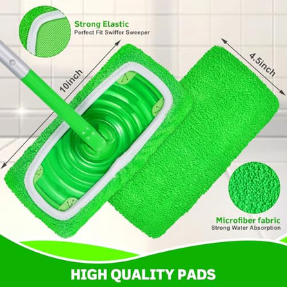 Reusable Microfiber Mop Pads Compatible with Swiffer Sweeper, 3 Pack Dry Sweeping Cloths & Wet Mopping Cloths, Washable Pads for Hardwood Floor Cleaning (Mop is Not Included) - color: Abb-green 3 Pack