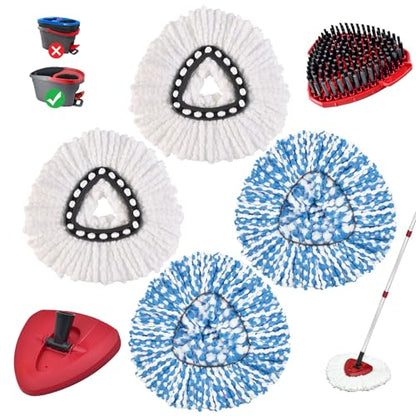 Mop Heads Replacements for O Ceda,Mop Replace Head for Oceda Easywring 1 Tank,4 Spin Mop Replacement Head 1 Scrub Brush and 1 Base Deep Cleaning & Machine Washable