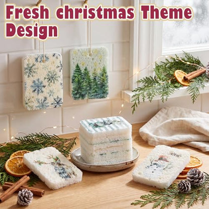 Hahafelt 36 Counts Compressed Cellulose Sponges Bulk Pop up Farmhouse Christmas Pattern Natural Kitchen Compostable Non Scratch Dish Sponges for Washing Dishes, Cleaning Countertop Sink - style: Farmhouse Christmas