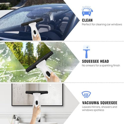 Cordless Window Vacuum Squeegee with 150ml Detachable Water Tank, Electric Window Cleaner Handheld Glass Cleaning Tool with Strong Suction for Shower Glass Mirror Car Door Streak-Free