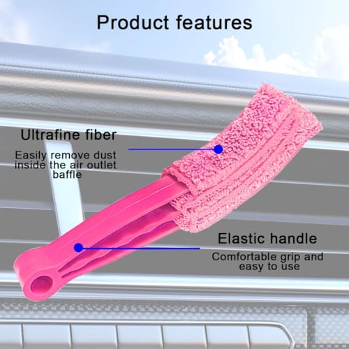 3PCS Mini Duster for Car Air Vent, Automotive Air Conditioner Cleaner and Brush, Vehicle Blind Dust Cleaning Tool for Keyboard, Window, Shutter, Universal for SUV, Truck, RV（Rose Red） - color: Rose Red