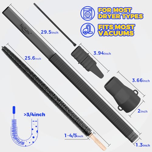 Holikme Dryer Vent Cleaner Kit 2 Pieces - Upgraded Dryer Lint Screens Cleaner Brush Part, Dryer Lint Vacuum Attachment Fit for Most Vacuum Cleaner, Dryer Lint Brush, Black - color: Black