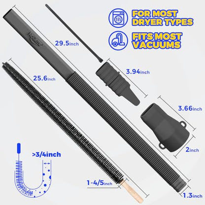 Holikme Dryer Vent Cleaner Kit 2 Pieces - Upgraded Dryer Lint Screens Cleaner Brush Part, Dryer Lint Vacuum Attachment Fit for Most Vacuum Cleaner, Dryer Lint Brush, Black - color: Black