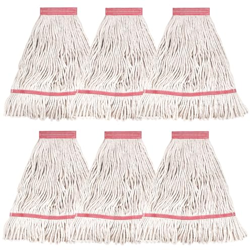 MATTHEW CLEANING Heavy Duty Mop Head Commercial Replacement for General and Floor Cleaning, Wet Industrial Blue Cotton Looped End String Head Refill (Pack of 6) White - color: White, size: 6 Count