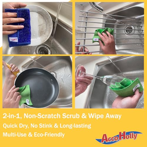 12-Pack Reusable, Scrub Dish Cloth –Non-Scratch Microfiber Scrubber, Planet-Friendly, Easy Rinsing, Quick Dry, Dishwasher Safe Cloth for Kitchen & Household, 5.5 x 5.5 Inch, Blue & Green Assorted