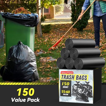 150 Count 55-60 Gallon Trash Bags, Sturdy & Tear-Resistant Commercial Can Liners 55 Gallon, Large Garbage Bags, Large Black Trash Bags for Commercial, Lawn and Leaf Bags - style: 55-60 Gallon - 150 Count