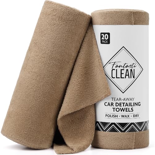 Fantasticlean Thick Microfiber Towels Roll, 14" x 14" Tear Away Detailing Cloth, Ultra Absorbent, Scratch-Free, Fluffy Coral Fleece, 20 Pack(Tan) - color: Tan