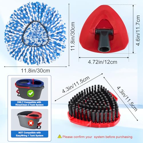 4 Pack Spin Mop Replacement Head for O Cedar RinseClean 2-Tank System, Mop Heads Replacements for Ocedar, Includes 2 Spin mop Refills, 1 Scrubber Mopping Head and 1 Mops Base(Not Include Bucket) - size: 2 Tank-4pack