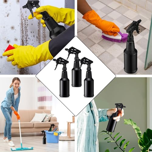 Honeydak 3 Pack Plastic Spray Bottles Black 17 oz Heavy Duty Opaque Spray Bottles UV Light Blocking Refillable Reusable Leak-proof Sprayers for Cleaning Solution Kitchen Garden Home Plant - color: Black, size: 17 oz
