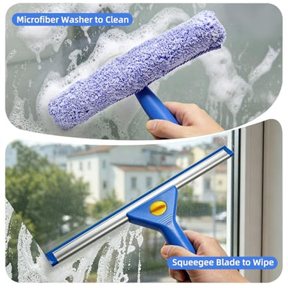 Window Cleaning Kit with 3 Gallon Bucket – 76" Long Hand Window Washing Tool Set for Home, Commercial & Car – 14" Squeegee + 15" Scrubber, Professional Grade Cleaner Equipment for High Windows