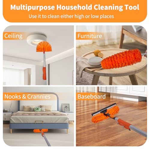 Outvita 26FT High Reach Duster Kit with 4-24FT Aluminum Extension Pole, Window Cleaning Squeegee ＆ Cleaner Kit, Cobweb Feather and Ceiling Fan Duster for High Ceiling