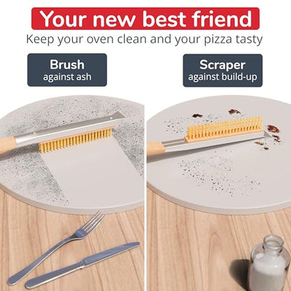 Senwosa 22” Pizza Oven Brush with Stone Scraper - Heat Resistant Stainless Steel Bristles, Long Handle - Compatible with Ooni, Gozney & Similar Ovens - size: 22 inch