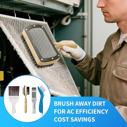 4Pcs AC Coil Cleaning Brush Set, Coil Cleaning Fin Brush for AC Unit, Air Conditioner Condenser Coil Cleaner, Evaporator Coil Cleaner, Fridge Cleaner Tool