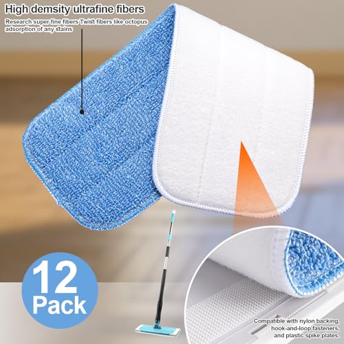 HOMEE Reusable Microfiber Mop Pads, 12 Pack 18"x 6" Mop Head Replacement, Wet/Dry Home & Commercial Cleaning Scrubbing Floor Pad - Blue - color: Blue - 12 Pack
