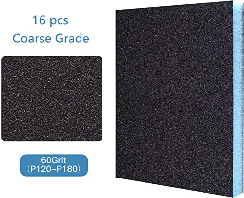 16Pcs 60 Grit Sanding Sponge, Jamiikury Coarse Sanding Blocks Washable and Reusable, Wet Dry Sandpaper Sponge for Wood Metal FurniturePaint and Drywall - size: 60 Grits