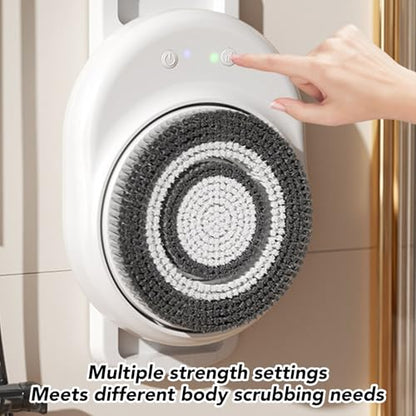 BRRNOO Wall Mounted Body Brush, Electric Shower Brush with Sliding Rail and 3 Rotating Heads, Adjustable Height up to 25.19 Inches, 3 Speed Settings for Full Body Exfoliation and