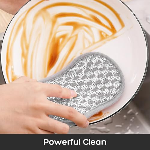 1 Pack Daul-Sided Kitchen Sponges, Non-Scratch, Reusable Microfiber Dish Scrubbers for Pots, Pans, and Non-Stick Cookware, Heavy Duty Cleaning Sponge Pads for Home Use