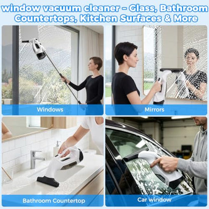 Window Vacuum Squeegee with Extendable Pole 31-40", 2000Pa Electric Window Cleaning Tool with 2200mAh and 150ml Dirty Water Tank, Long Handle Squeegee for Windows, Shower Doors, Mirrors, and Tiles