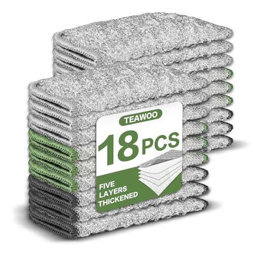 TEAWOO 18 PCS Five-Layer Non-Scratch Multipurpose Steel Wire Dishcloths, Reusable Quick-Dry Odor-Free Scrub Cloths for Dishes, Kitchen Cleaning Cloths for Cookware, Sinks, Stove - color: 18 Pack