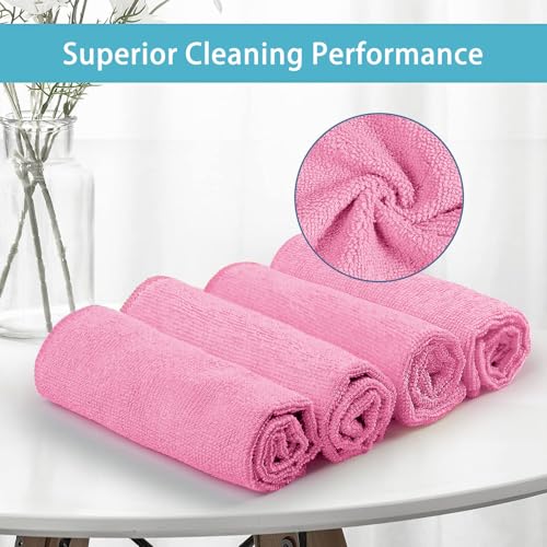 HOMEXCEL Pink Microfiber Cleaning Cloth, 50 Pack Cleaning Towels for Kitchen, Lint Free, Scratch-Free, Highly Absorbent, and Reusable Cleaning Rags for House, Window and Glass, Cars, 11.5 X11.5 inch - color: Pink