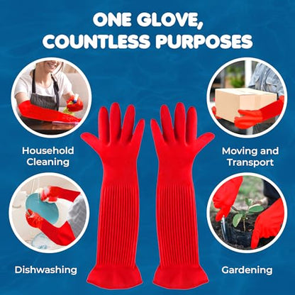 SunGrow 22" Long Rubber Gloves for Dog and Cat Bath, Grooming, Aquarium Water Changes - Keep Hands and Arms Dry with Comfortable, Waterproof, Non-Slip Household Gloves