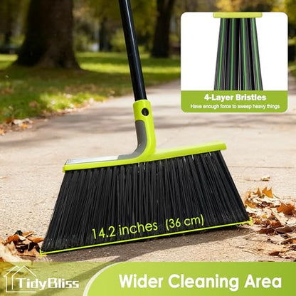TidyBliss Outdoor Broom Heavy Duty, 56 inches Tall Commercial Soft Bristle Angle Brush for Sweeping Outside Patio Garden Porch Deck Shop Restaurant Garage House Lobby Hardwood Floors (Green)