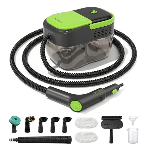 1500W Portable Steam Cleaner,10s Heat-Up,3-Level Adjustable Handle, 1.69 Quarts Large Tank,11 Pcs Accessories, Heavy Duty Steamer for Home Dirt, Grout, Floor, Grease,and Car Detailing - color: black