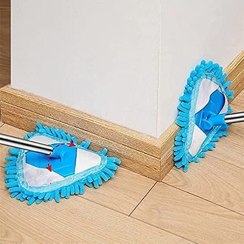 Triangle Mop with Long Handle, Microfiber Flat Floor mop Rotatable Cleaning Brush Glass Wiper Window Cleaner Floor Cleaning Car Glass Cleaning Scraper Dust Mop (Pack of 1) (Triangle Mop) - color: Triangle Mop