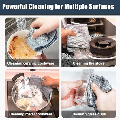 Navona 10 Pcs New Upgrade Steel Wire Dishcloth,Double-Layer Steel Wire Cleaning Cloth,Powerful Cleaning Non-Scratch Wire Dishcloth Rag for Cookware, Sinks, Dishes, Stove Tops - color: 10-pack（double Layer）