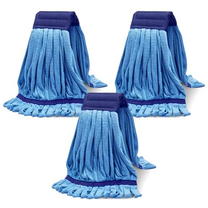 Heavy Duty Commercial Mop Head Replacement Microfiber Tube Mop Heads for Floor Cleaning: 3 Packs Looped End Wet Mop Head Refill for Home Commercial Industrial Use (Blue) - color: Blue-3pack